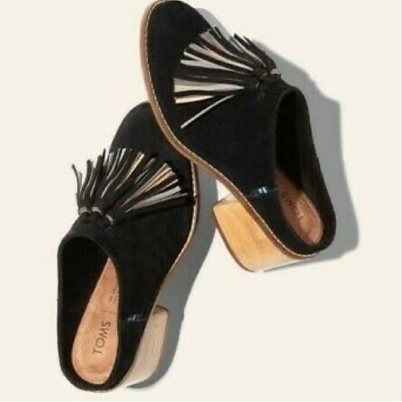 TOMS Black Leila Slip On Heeled Mule 609 - Picture 1 of 10
